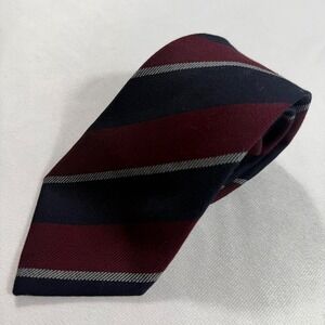 Frederick Theak Tie Made In England 100% Wool Striped Burgundy Navy 59"x3.5" EUC